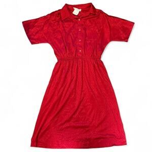Vintage coquette 80s red a-line short sleeve collared dress Sandy Gray size M